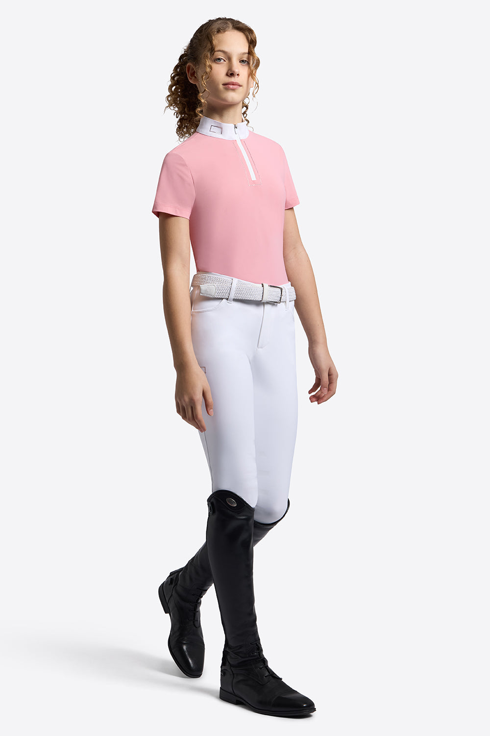 Riders Gene Girl's S/S zip competition shirt with strass